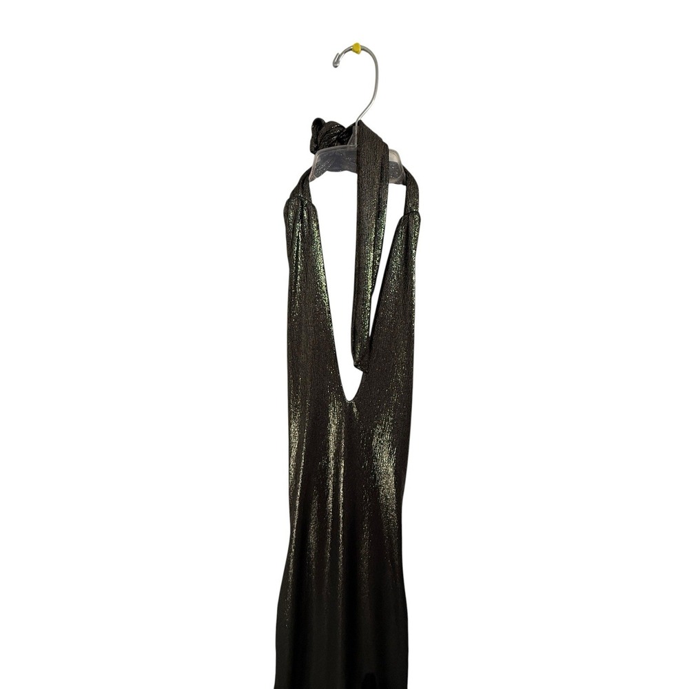 Club L Gold Metallic Halter Back Split Maxi Dress US 4 UK 8 EU 36 NWT - Picture 2 of 11